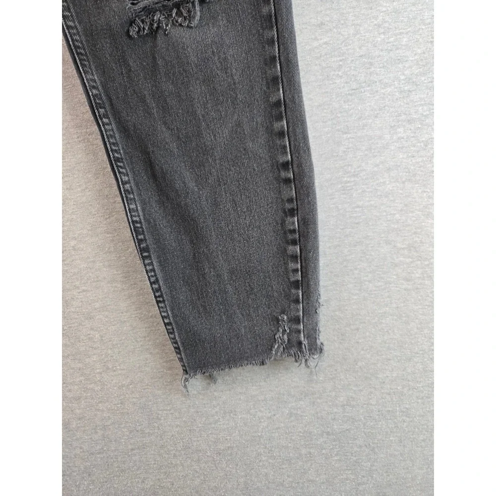 Free People Blossom Rigid Skinny Jeans Women 30 Black Distressed Cropped Raw Hem